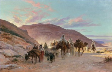 Arab Painting - A DESERT CARAVAN Une caravane dans le desert Eugene Girardet Araber